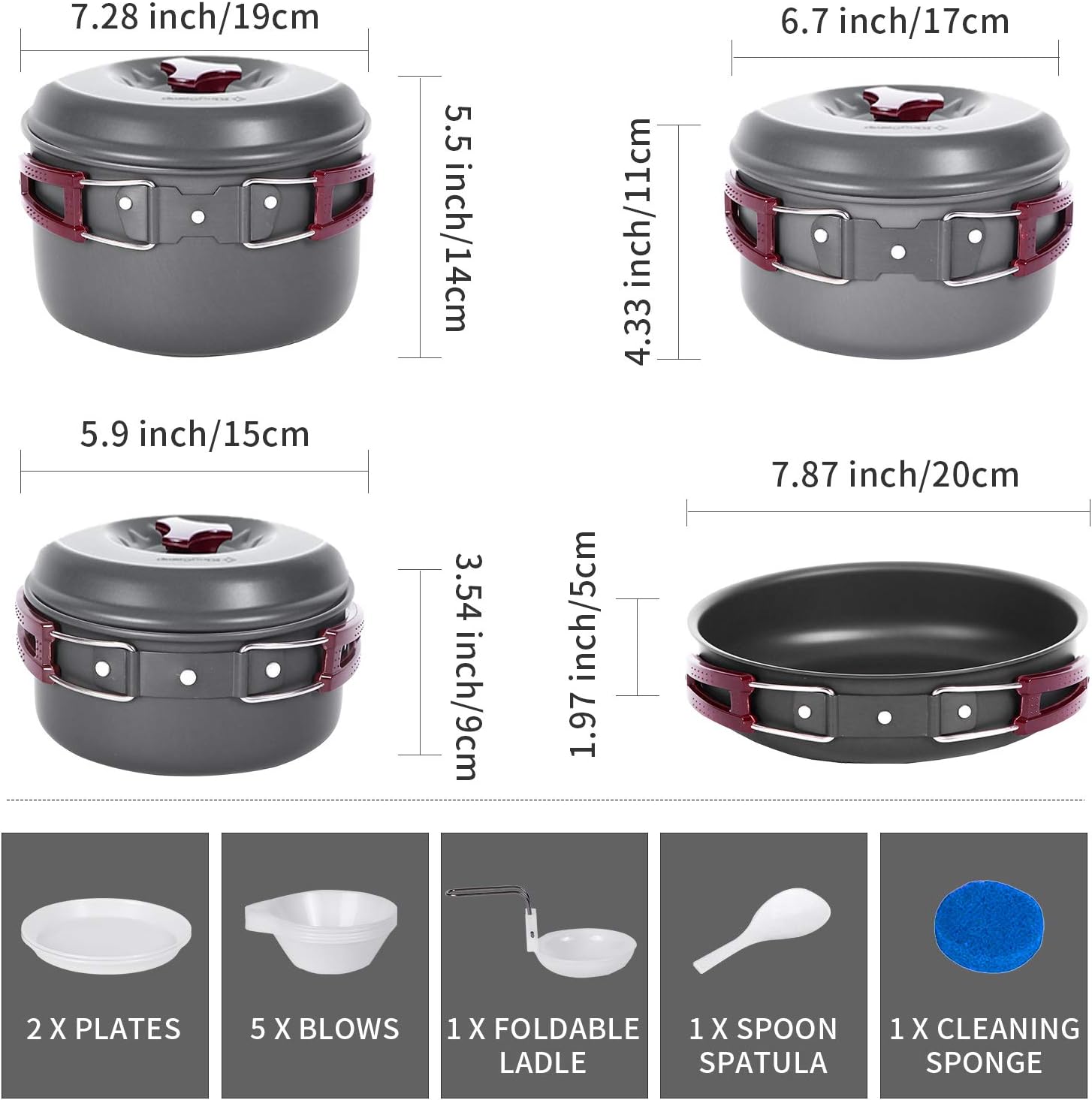Hard Anodized Aluminum Foldable Camping Cookware 17 Pcs