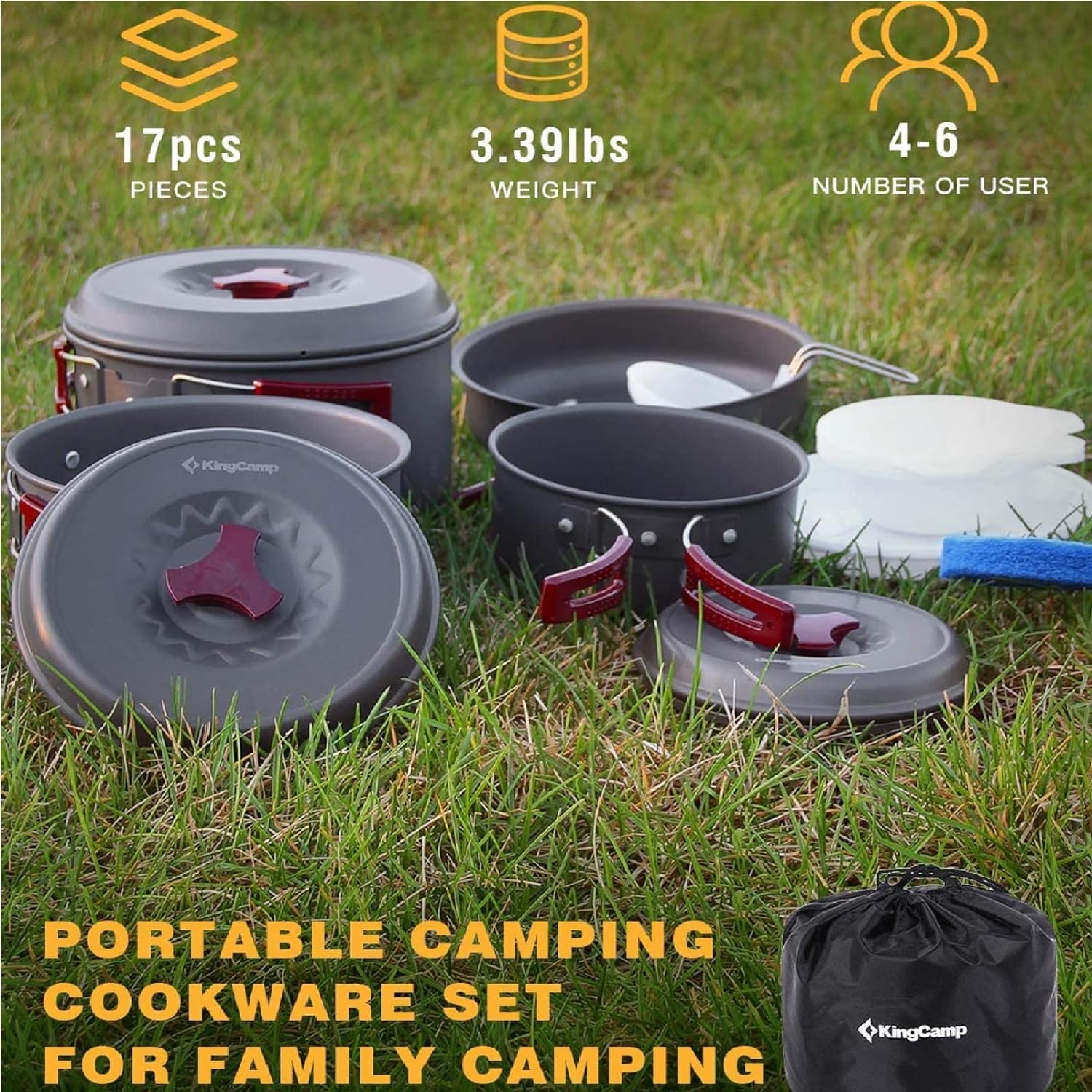 Hard Anodized Aluminum Foldable Camping Cookware 17 Pcs